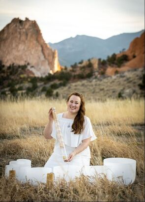 Image of Jenn at Garden of the Gods with singing bowls